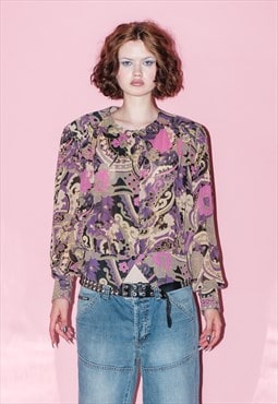 Vintage 90's retro abstract print blouse in multicolor