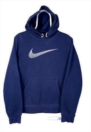 VINTAGE NIKE HOODIE BIG SWOOSH EMBROIDERED BLUE SMALL