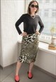 VINTAGE 80'S GREEN ANIMAL PRINT MIDI SKIRT