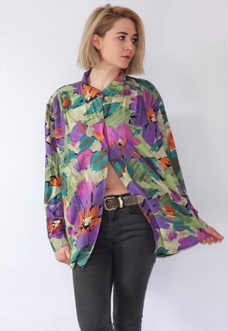 VINTAGE 80'S FLORAL COTTON SHIRT