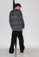 90'S VINTAGE GRANDPA FIT GEOMETRIC PRINT CARDIGAN 