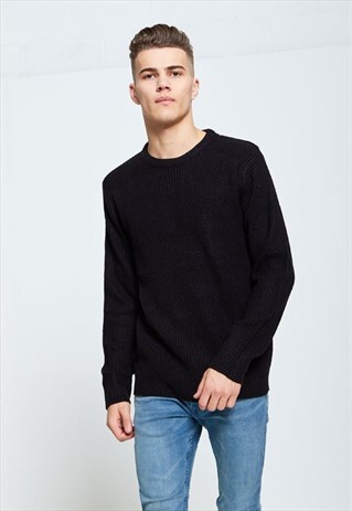 MENS BLACK CREW NECK KNITTED JUMPER FROM BRAVE SOUL