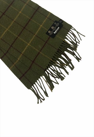 MENS BARBOUR SCARF IN GREEN CHECKED LAMBSWOOL