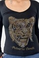 VINTAGE Y2K STUDS TIGER STRETCHY LONG SLEEVED TOP 