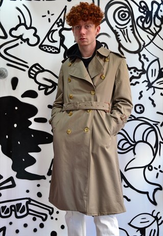 DOUIBLE BREASTED VINTAGE BROWN AQUASCUTUM TRENCH COAT