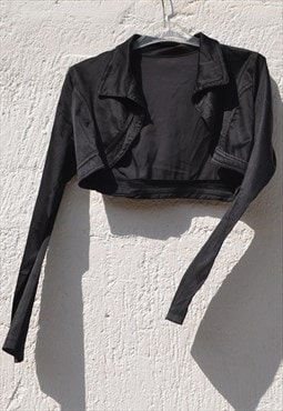 Vintage black satin stretch bolero,crop jacket