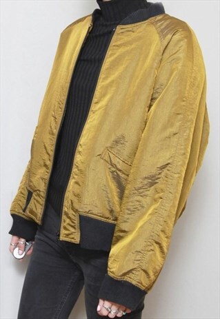 VINTAGE 1990'S GOLDEN GREEN BOMBER JACKET