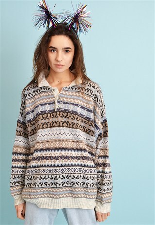 CUTE 80'S RETRO CHRISTMAS FAIR ISLE KNITTED JUMPER TOP