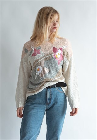 VINTAGE 80S FLORAL FUNKY JUMPER IN WHITE