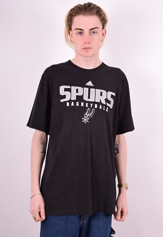 ADIDAS SAN ANTONIO SPURS MENS VINTAGE T-SHIRT XL BLACK 90'S