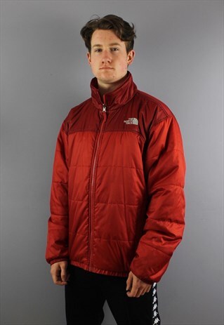VINTAGE THE NORTH FACE PADDED JACKET IN RED WITH EMBROIDERED