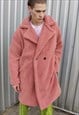 FLEECE TRENCH JACKET IN PASTEL PINK FLUFFY MAC COAT IN PINK