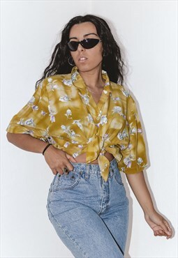 90s Vibrant Abstract Floral Button Down Vintage Shirt Blouse