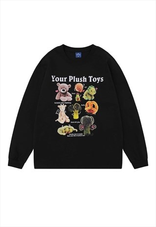 TOYS PRINT SWEATSHIRT THIN JUMPER CARTOON GRAFFITI TOP BLACK