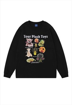 Toys print sweatshirt thin jumper cartoon graffiti top black