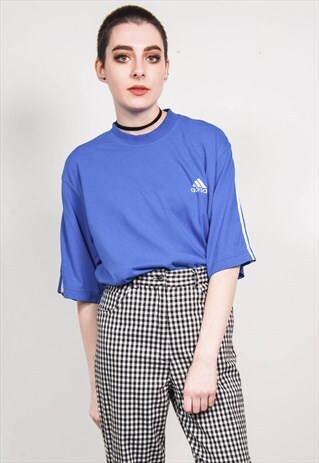 ADIDAS VINTAGE 90'S BLUE CLASSIC THREE STRIPE T-SHIRT