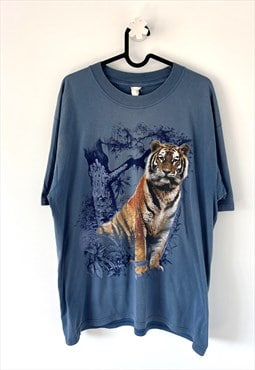 Vintage tiger blue nature 90s graphic T-shirt large 