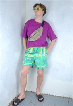 Vintage 90's funky festival abstract neon green board shorts