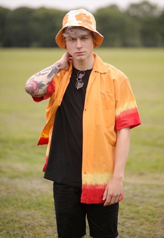 VINTAGE 90'S ORANGE RED YELLOW OMBRE TIE DYE EFFECT SHIRT