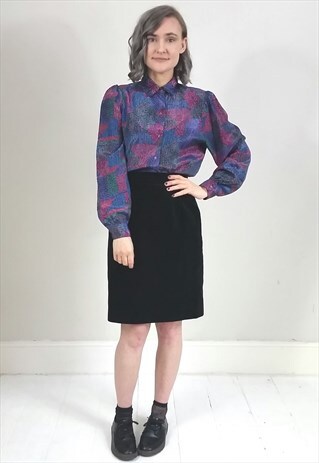VINTAGE 80'S PURPLE AND BLUE GRAPHIC PRINT BLOUSE