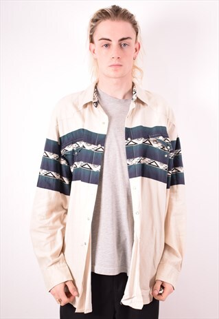 MENS VINTAGE AZTEC SHIRT XL BEIGE 90S