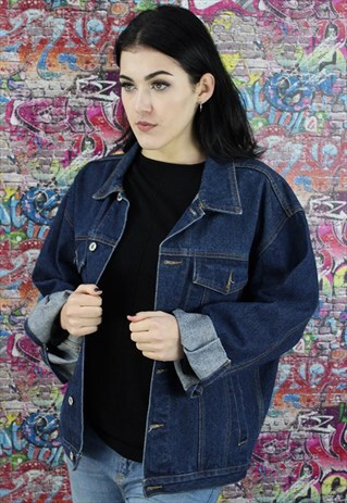 VINTAGE 80S DARK BLUE DENIM JACKET. UNISEX.