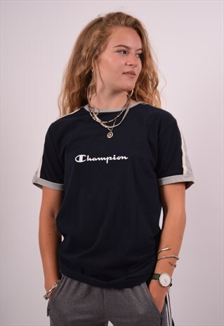 VINTAGE CHAMPION T-SHIRT TOP NAVY BLUE