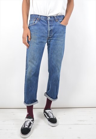 LEVI'S 501 MENS VINTAGE JEANS W34 L27 BLUE 90S