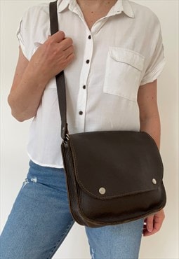 Small Dark Brown Leather Cross Body Satchel Bag