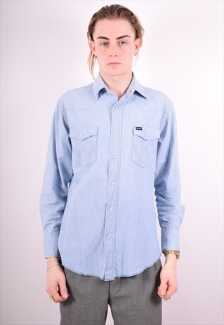 WRANGLER MENS VINTAGE SHIRT MEDIUM BLUE 90S