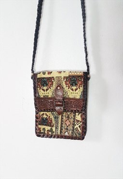 Vintage Handmade Tapestry Leather Bag Bohemian Tapestry Bag