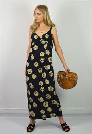 VINTAGE 90S NAVY & CREAM FLORAL MAXI SLIP DRESS