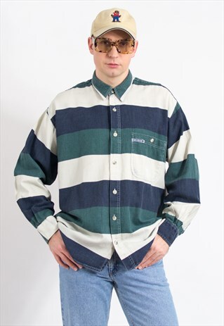 Vintage striped denim shirt in multi colour XXL