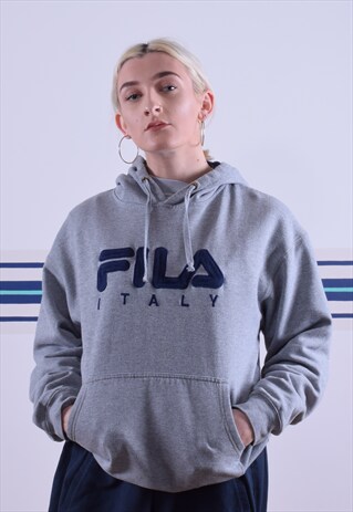 GREY FILA ITALY EMBROIDERED HOODIE