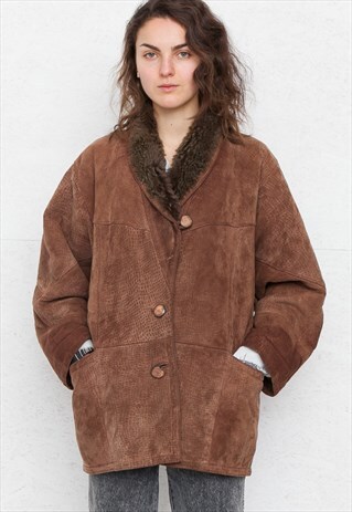 VINTAGE BROWN SUEDE SHEARLING COAT