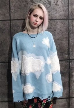 Cloud sweater 3d fleece sky jumper abstract top pastel blue