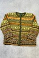 VINTAGE KNITTED CARDIGAN ABSTRACT PATTERNED KNIT SWEATER