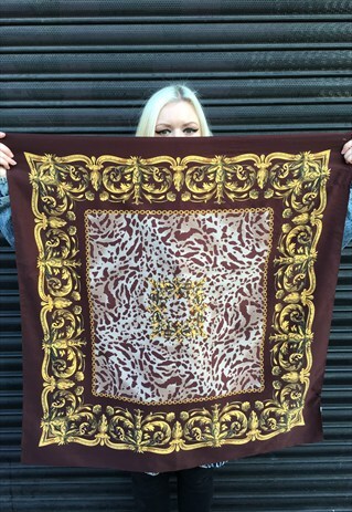 VINTAGE BROWN AND GOLD LEOPARD PRINT SCARF