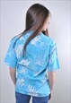 VINTAGE WOMAN BLUE HOLIDAY HAWAII FLORAL BLOUSE