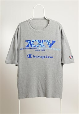 Vintage Champion Crewneck Logo T-shirt Grey