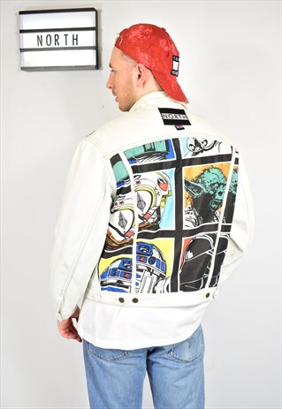 NORTH CUSTOM REWORKED STAR WARS WHITE FESTIVAL DENIM JACKET