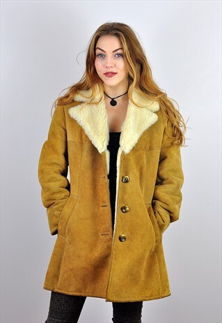 VINTAGE CARAMEL SHEEPSKIN SHEARLING COAT