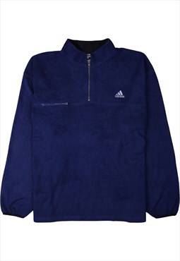 Vintage 90's Adidas Fleece Jumper Quater Zip Plain Navy Blue