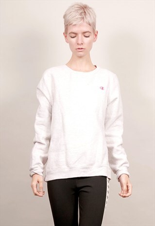 90'S VINTAGE CHAMPION NEON PINK LOGO GREY SWEATSHIRT