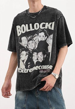 Black Washed Graphic Cotton oversized T shirt tee