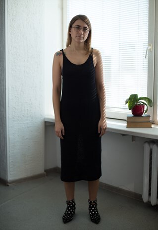 VINTAGE 90'S BLACK KNITTED MIDI DRESS