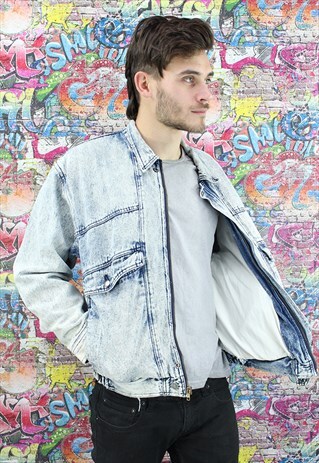 VINTAGE 80S LIGHT BLUE BLANKET LINED DENIM JACKET.