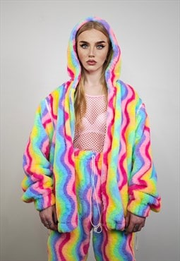 Gay jacket rainbow hoodie festival fleece bright rave bomber