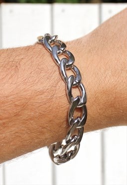 Chunky Stainless Steel Silver Curb Wrist Chain