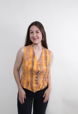 Vintage 90s Yellow Striped Suit Vest Women's Multicolor Vest